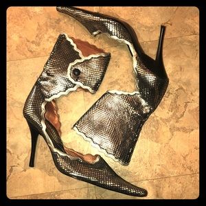 Silver faux snake pointed toe heels